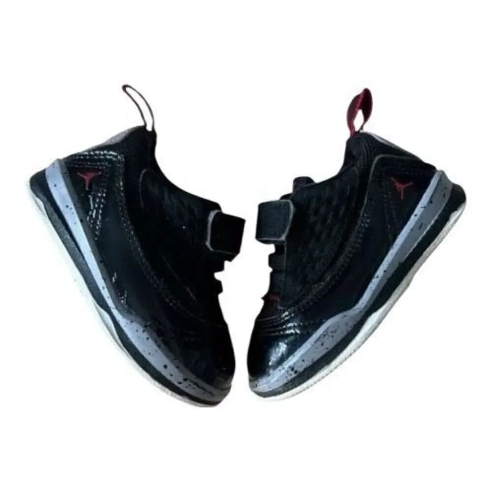 Jordan Infant Boy Black Patent Leather Sneakers Size 4C Red Jump Man Logo